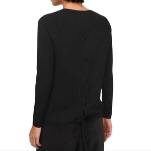Lululemon Tied To You Sweater Womens 10 Black Merino Wool Lattice Lace Up Back
